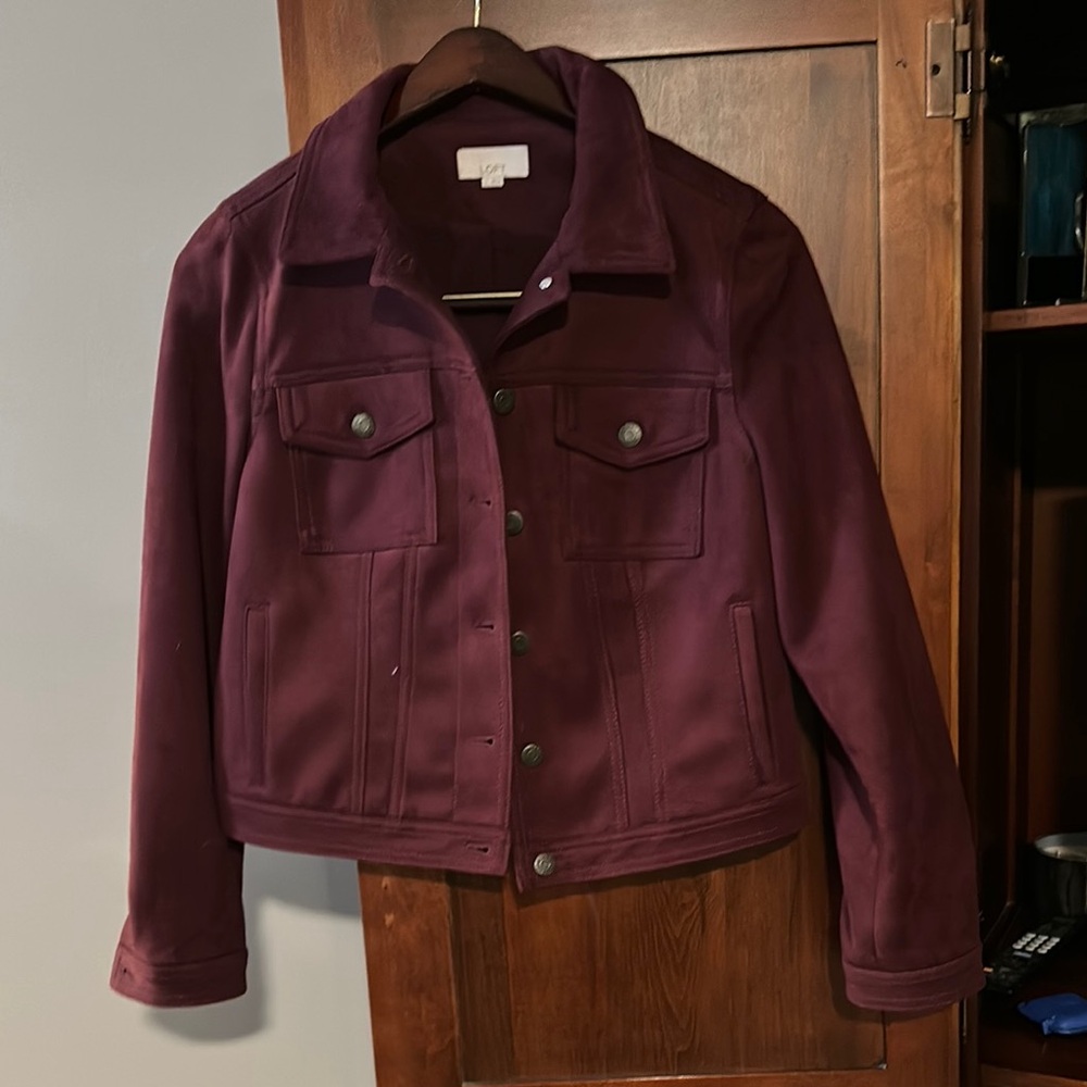 Loft Womens plum faux suede Jacket size small